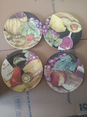 American Atelier Hand-Painted Fruit Motif Dessert Plates - Set of 4 (Multicolor)